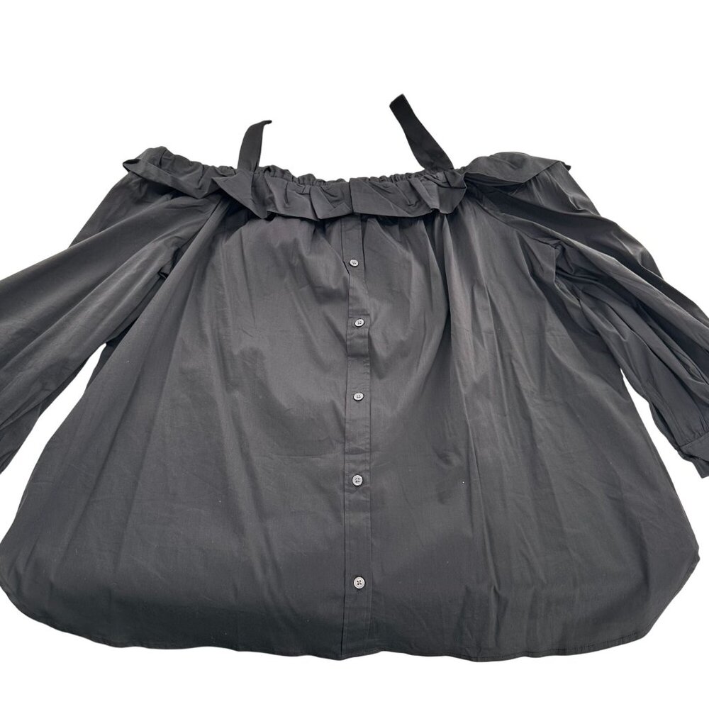 Ann Taylor LOFT Blouse Black Off Shoulder Button Front XXL Milk Maid Peasant NWT